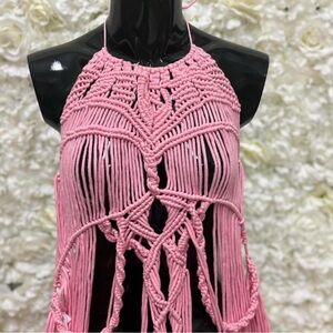 Pink Macrame Halter Crop Top